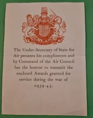 £16 • Buy 100% Original WW2 RAF Air Council Medal Star Certificate **UNMARKED**