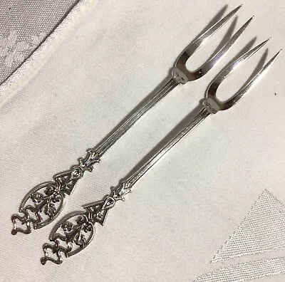 £68 • Buy 1916 & 1927 Solid Silver Pair Openwork Crustacean Forks By Josiah Williams & Co.