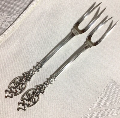 £68 • Buy 1916 & 1927 Solid Silver Pair Openwork Crustacean Forks By Josiah Williams & Co.