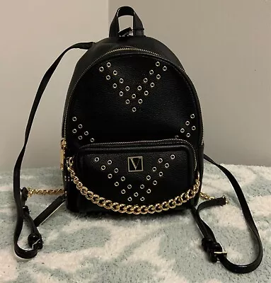 Victoria's Secret Sparkle Small Backpack Black Gold Chain Rivets • $44.50