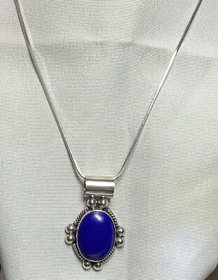 MT586 Vtg 925 Sterling & Lapis Lazuli Pendant With 925 18” Italian Chain • $80