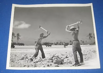 1944 Navy Seabees Original  Photo  World War II Eniwetok Airfield B-24 Bomber • $25