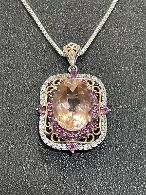 STS Peach Morganite Sterling Silver Tourmaline Pendant 20” Box • $45