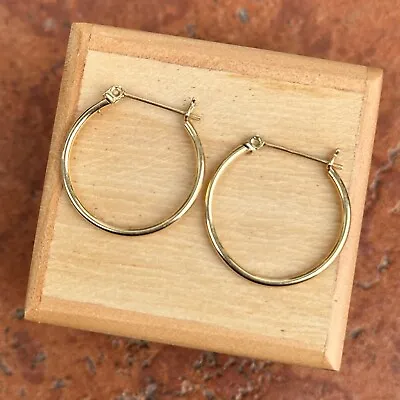 Estate Vintage 14KT Yellow Gold Thin 1.5MM Tube Hoop Earrings 23MM Lightweight • $99.99