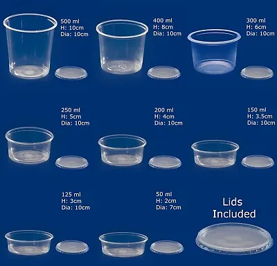 Takeaway Round Food Containers With Lids Clear Plastic Microwave Safe Deli Pots • £11.99