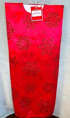 New 48  CHRISTMAS TREE SKIRT Holiday Time RED GLITTER SNOWFLAKES LIGHTWEIGHT • $7.29