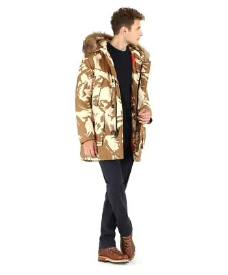 Woolrich Men's Tech Camo Arctic Parka 800 Down Fill Coyote Fur $1200 NEW L • $669.99