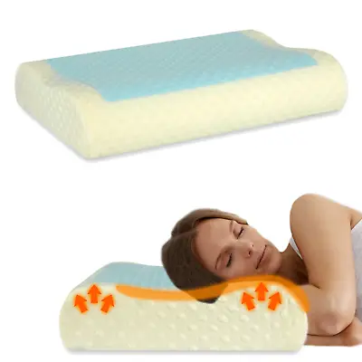 Cooling Orthopedic Memory Foam Contour Cervical Pillow Gel Firm Head Neck Back • £10.95