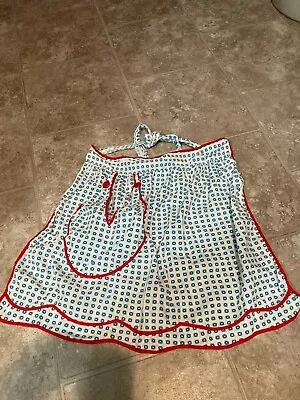 Vintage Half Apron Red Blue White Cotton  Deep Pocket • $7.54