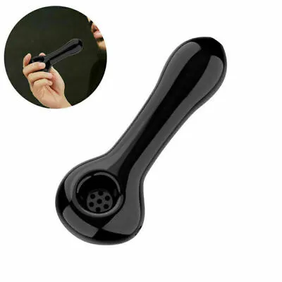 Mini 4 Inch Glass Pipe 7 Hole Spoon Pipes Tobacco Bowl Smoking Pocket Pipe Black • $11.90