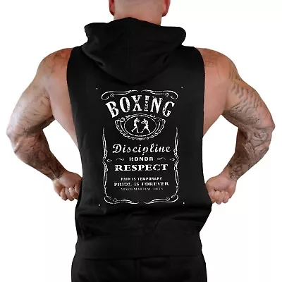 Men's Boxing Whiskey Label Sleeveless Zipper Hoodie MMA Kickboxing Fighting Gym • $25.99