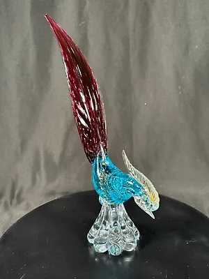 Murano Art Glass Mid Century Blue / Red / Clear Glass Pheasant Sculpture • $70