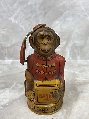 Vintage J. Chein Tipping Hat Monkey Tin Litho Mechanical Coin Bank  • $85