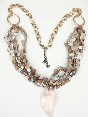 Vintage 1990s Statement Necklace Mother Of Pearl Pendant Shell Chip Chunky Y2K • £9.99