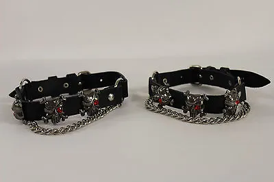 Biker Shoe Boots 2 Bracelets Chain Black Leather Skull Charm Funky Pirate Death • $29.99