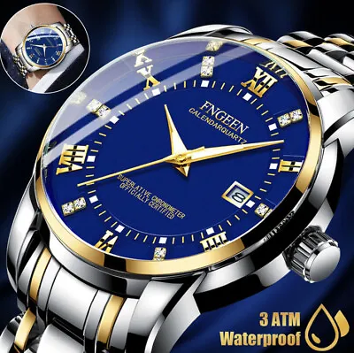 FNGEEN Waterproof Men's Watch Stainless Steel Quartz Luminous Classic Business • $29.90