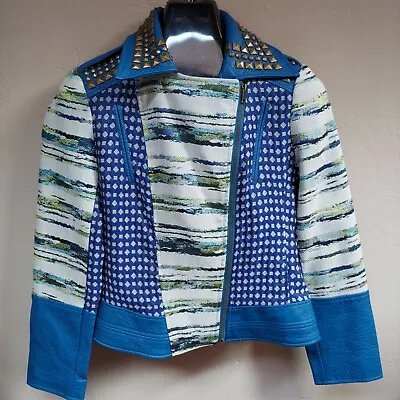 New V Cristina Womens Small Multicolor Asymmetric Zip Jacket Rivets Detail • $39.45