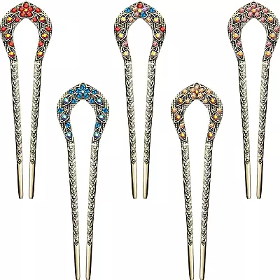 5 Pieces French Hair Pins Vintage Hair Forks Metal U Shaped Chignon Pin Double P • $13.26