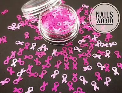 Nail Art RIBBON Pink 3D SHAPE / Glitter Sequins Awareness Cancer 6mm Manicure UK • $3.72