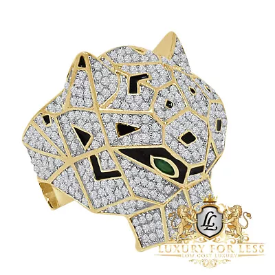 $129.99 • Buy Big 14K Yellow Gold Over Real Silver  Lion Head Wolf Ring Band With CZ