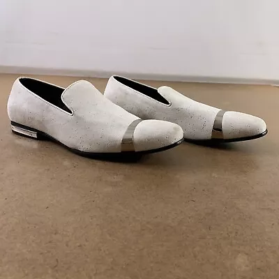 Amali Men's Shoe Size 13 White Velvet Silver Accent Trevor Smoking Slippers • $22.22