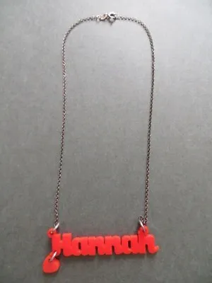 £1.50 • Buy Red Acrylic Name & Heart Necklace - Hannah - With 925 Italy Marked Chain