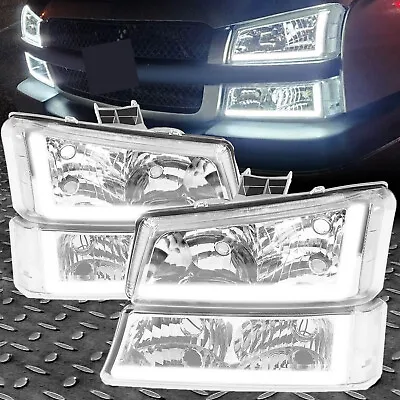 LED DRL Chrome Headlights+Bumper Lamps For 03-07 Chevy Silverado 1500 2500 3500 • $83.60