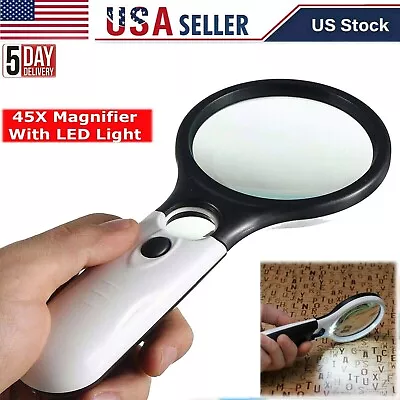 45X Magnifying Loupe Handheld Magnifier Glass 3 LED Light Reading Lens Jewelry • $5.99