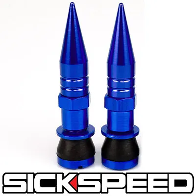 2 Pc Blue Aluminum Valve Stem Caps With Spikes For Motorcycle Wheel Tire M8 • $16.88