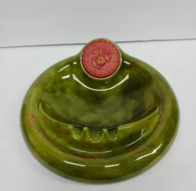 Vintage Us Marine Corps Ashtray Beautiful Green Ceramic  Handmade In The USA  • $29.95