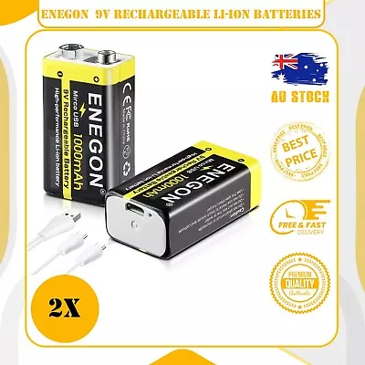 ENEGON 2 Pack 9V Rechargeable Li-Ion Batteries 1000Mah With 2-In-1 USB Charging • $32.19