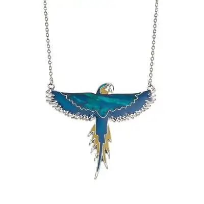Blue Macaw Paua Shell And Resin Silver Tone Pendant Necklace • $27.78