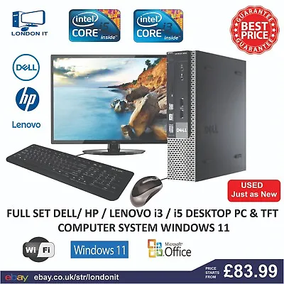 DELL HP Intel Core I3 - I5- I7 DESKTOP TOWER PC & TFT COMPUTER SYSTEM WINDOWS 10 • £109.99