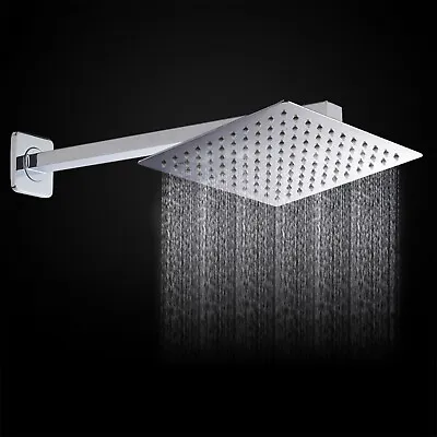 $14.99 • Buy 16  40cm Square Ceiling Rain Shower Head Chrome Wall Mounted Extension Arm USA