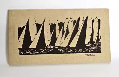 Vintage Marushka Style Silkscreen Art Canvas 1970s Mod Art Sailboats Racing • $71.25