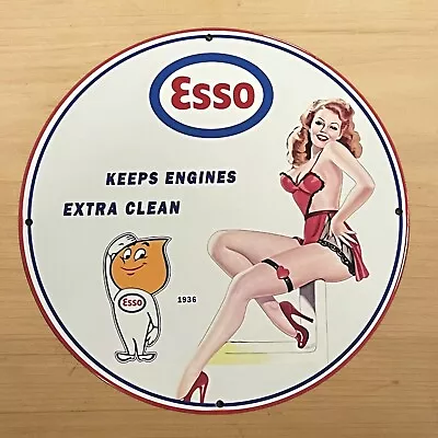 Vintage Esso Porcelain Sign Drop Boy Gasoline Oil Pump Service Station Plate Ad • $118.97