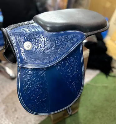 Racing Exercise Saddle Blue Leather Horse Fits To All Sizes 16 17 18  • $130