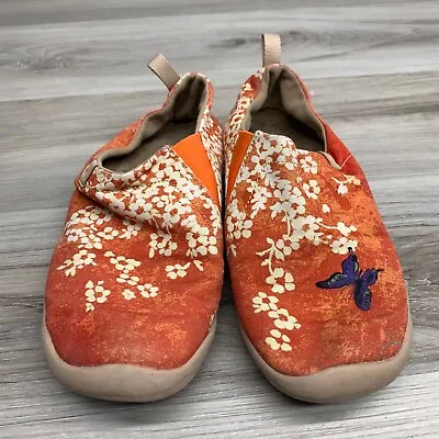 Uin Toledo Sakura Painted Art Loafers Womens Sz 6.5 Orange Canvas Walking Shoes • $24.54