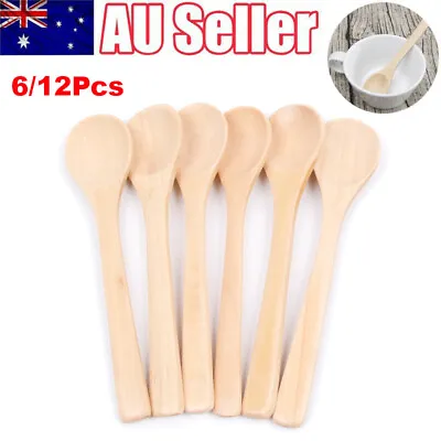 $8.99 • Buy 6/12Pcs Wooden Spoon Kitchen Teaspoon Condiment Coffee Honey Ice Cream Tableware