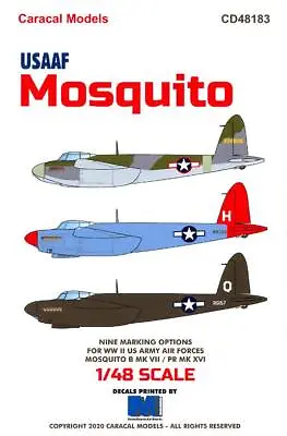 Caracal Decals 1/48 DE HAVILLAND MOSQUITO American USAAF Versions • $11.99