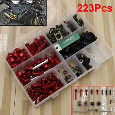 £18.85 • Buy 223x Red Motorcycle Sportbike Fairing Bolt Kit Body Fasteners Clip Screws Set