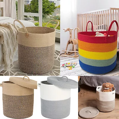 Large Woven Cotton Storage Basket 60L Nursery Laundry Basket Home Decor • $31.99