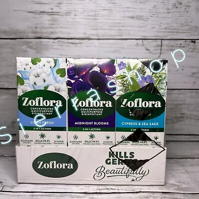 12 X 120ml ZOFLORA MIXED PACK LINEN FRESHMIDNIGHT BLOOMSCYPRESS SEA SAGE • £26.99