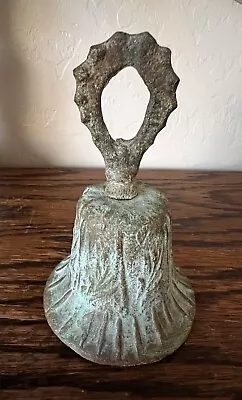 Mexican Mission Hand Bell Cast Metal Patinated Verdigris 4.75  Vintage Antique • $75