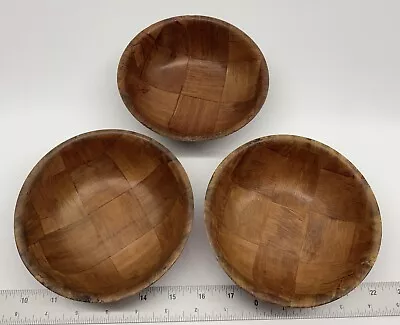 Vintage Set Of 3 Bamboo Woven Wood Salad Bowls Retro • $9.99