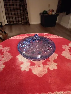Vintage Indiana Glass Blue Covered Candy Dish Windsor Button & Cane Pattern • $0.99