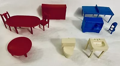 Lot Of 10 Pieces Marx Doll House Plastic Furniture Blue Red Cream LR DR Bath + • $19.99