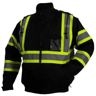Black High Visibility Insulated Hi Vis Reflective Road Work Safety Bomber Jacket • $37.58