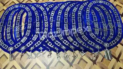 Masonic Regalia Blue Lodge Officer Chain Collar Silver On Blue Backing Set Of 12 • $189.99