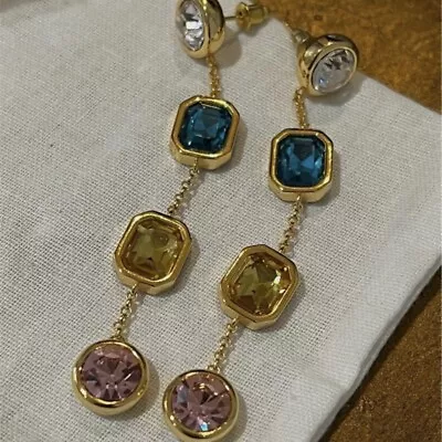 Crystal Colored Square Jewel Earrings Retro Elegant Jewelry Earrings  Women • $14.52